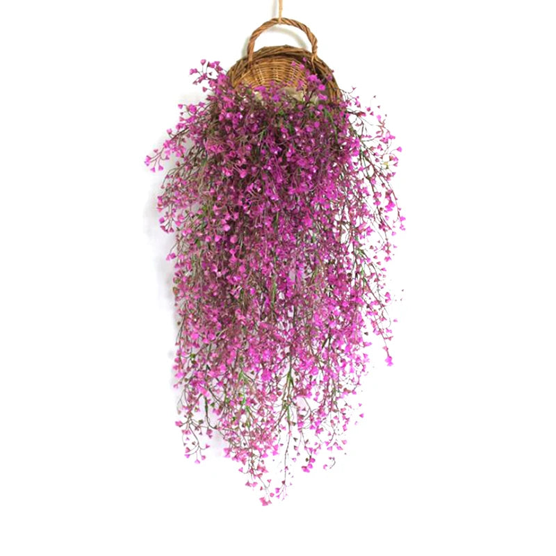 panier suspendu tressé rotin marron clair marron foncé beige clair traditionnel anneau métallique plantes