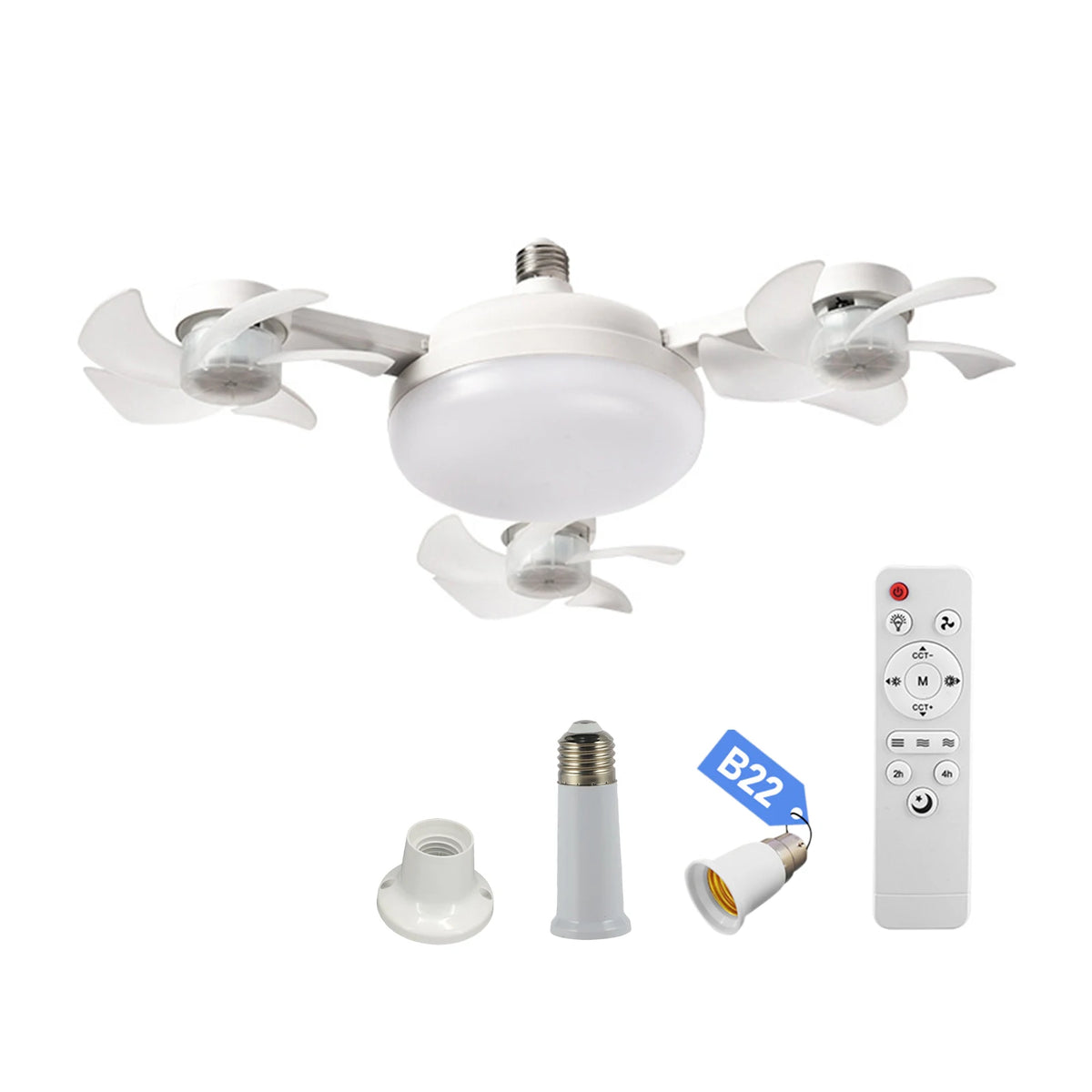 ventilateur lampe led 249 lumens vitesses télécommande moderne ailes translucides noir blanc