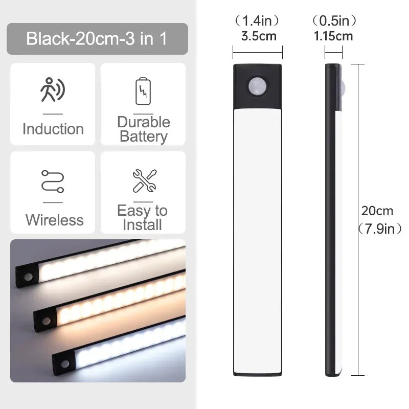 lampe nuit détecteur mouvement blanc rectangle moderne minimaliste rechargeable couleurs clips indicator