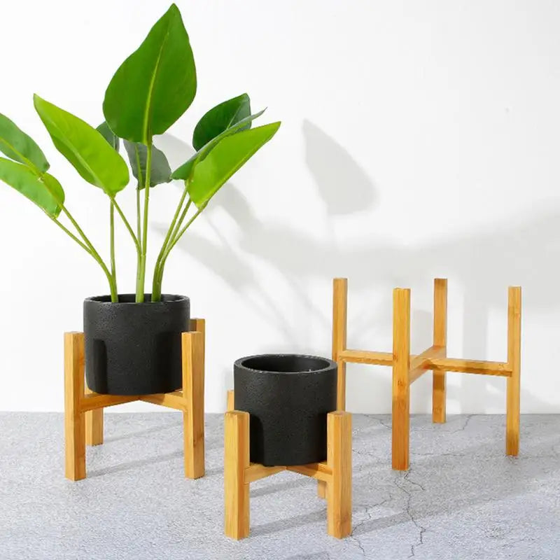 support plante bois naturel moderne tapis anti dérapant pots géométriques minimaliste đa ngôn ngữ