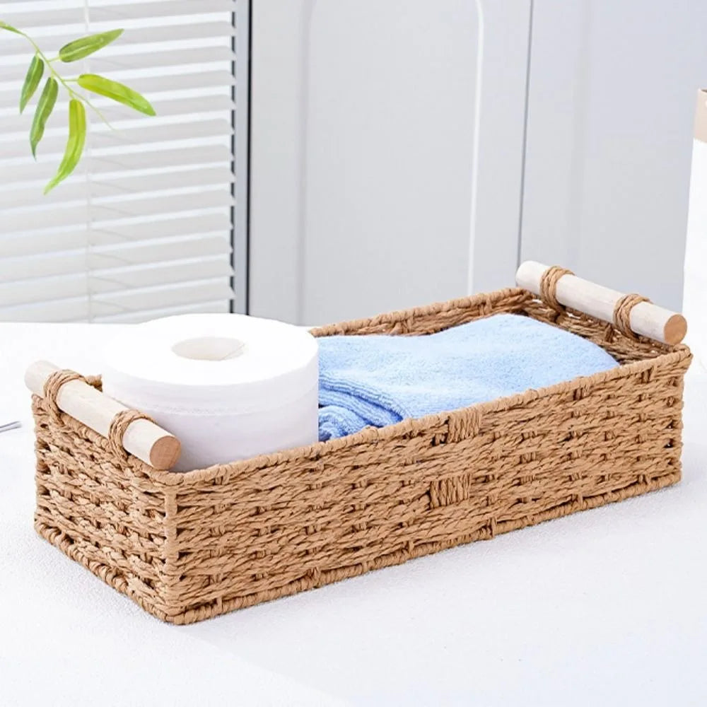 panier tressé rustique réutilisable fleurs artificielles vases diffuseurs parfum papier toilette serviettes bouteilles télécommandes