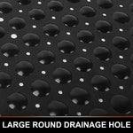 tapis bain antidérapant pvc bleu blanc noir perforé moderne adhésif 53x53cm