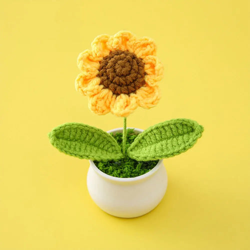 petite fleur artificielle tricotée main laine pot blanc décoration maison