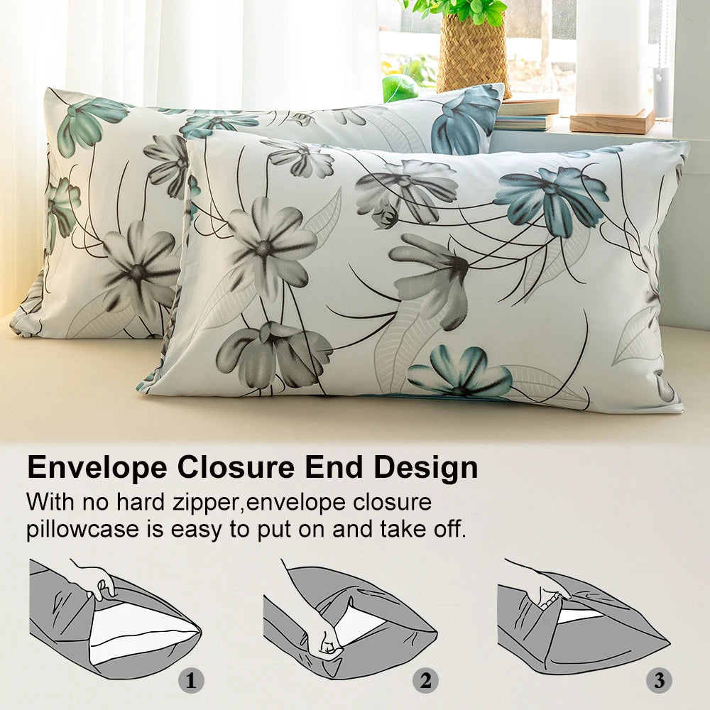 housses couette motif floral moderne blanc vert turquoise gris foncé abstraits lisses enveloppes corner