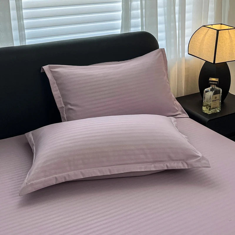 taies d'oreiller polyester 300 fils gris rose rayures antibactériennes moderne