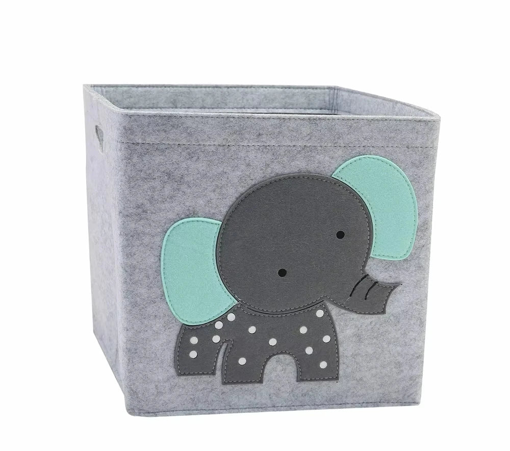 boîte rangement tissu felt pliable animaux motif gris clair enfant jouets vêtements poignées