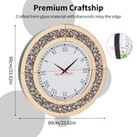 horloge murale moderne or strass 80cm quartz aiguille miroir salon