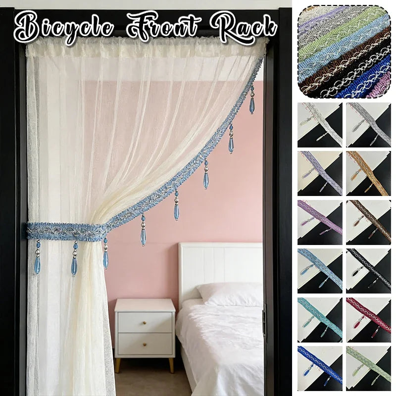 ruban décoratif pompons motif géométrique classique bleu clair bleu foncé noir vert clair