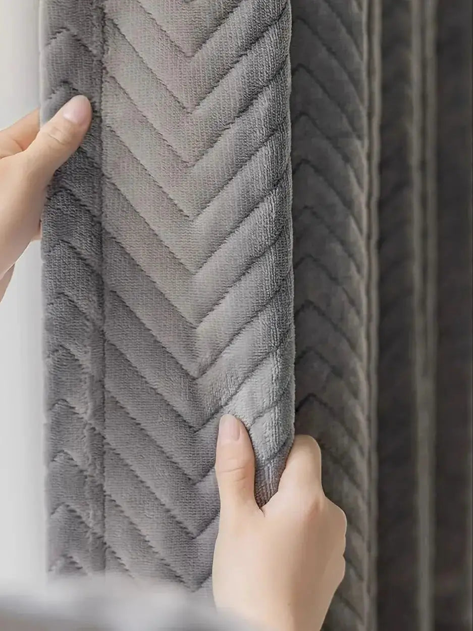 rideau moderne beige gris zigzag opacité anti bruit coupe vent intérieur extérieur 100 polyester