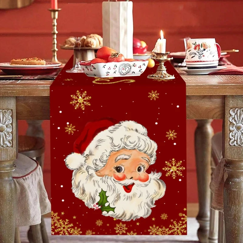 changement saison décoration noël chemin table flocons neige santa clause forêt cerfs motifs géométriques