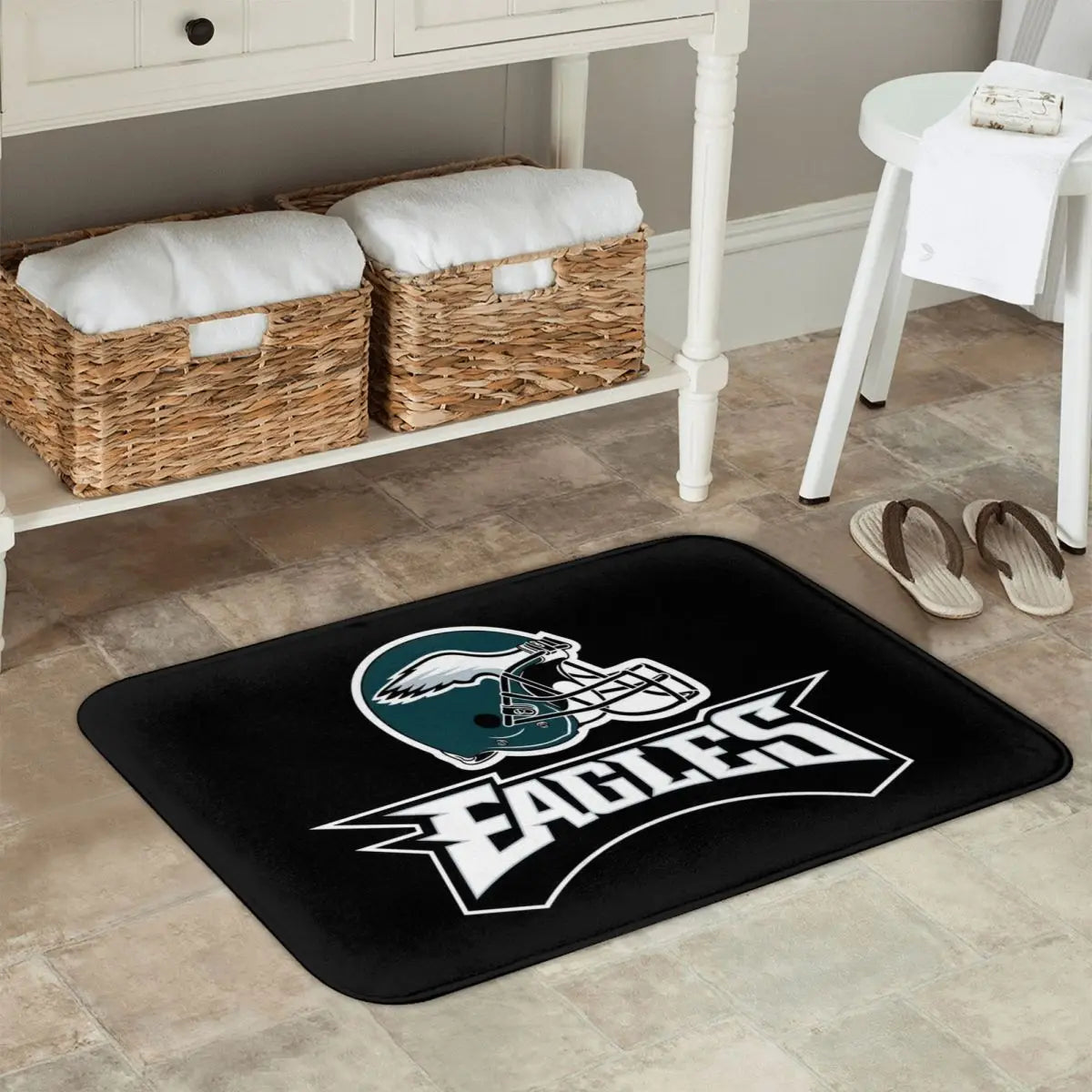 tapis bain antidérapant adhésif logo eagles noir vert moderne sportif