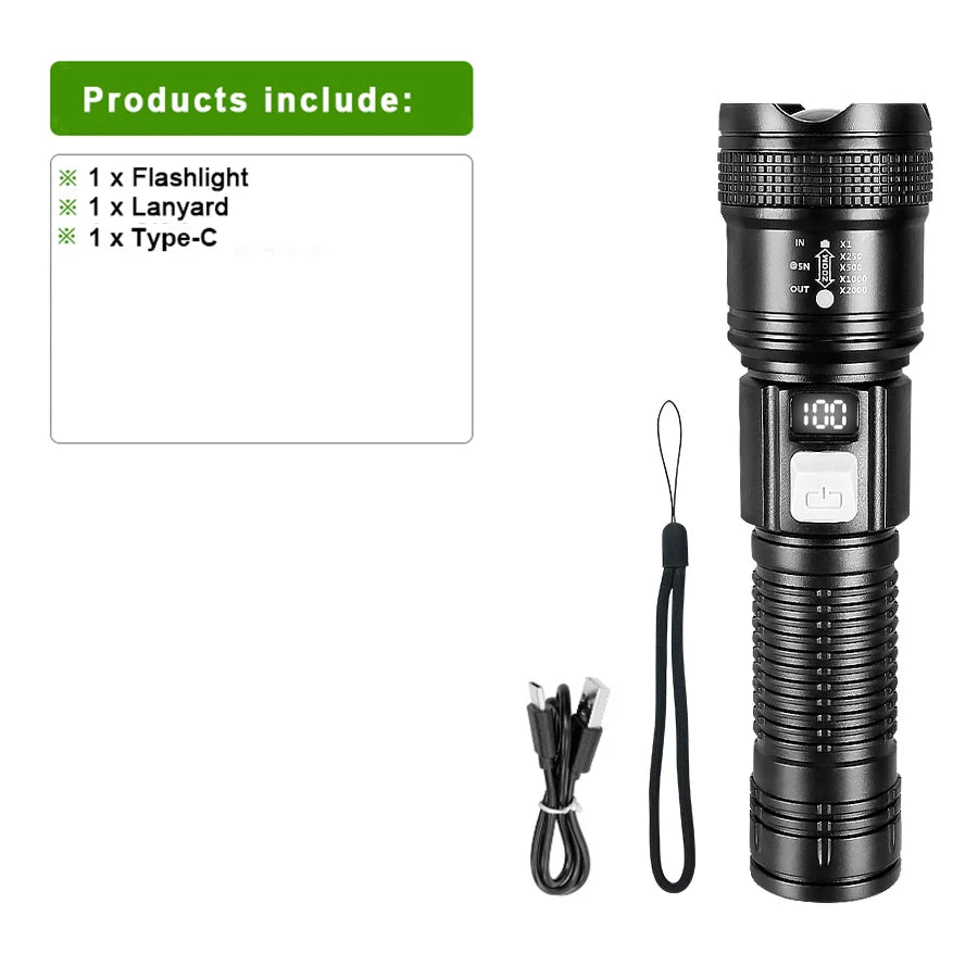 lampe torche rechargeable solaire laser 30w résistante hiking camping pêche
