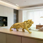 statue lion dorée résine décorative maison chambre salon réaliste détaillée pelage épais ornement sculptural
