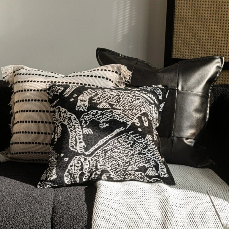 lot housses coussin décoratives motifs animalier rayures géométriques noir blanc