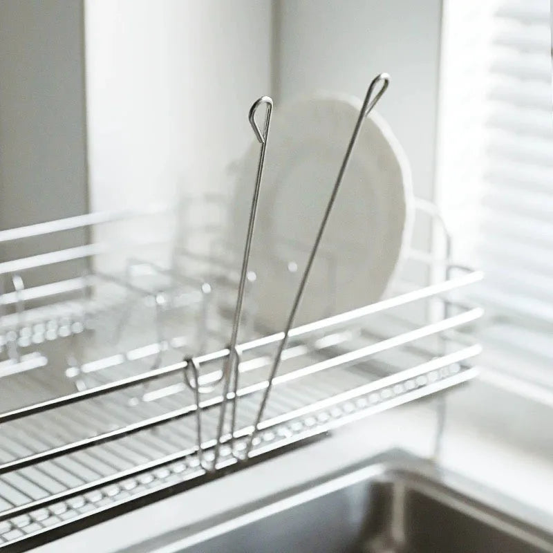 grille séchage acier inoxydable moderne gants cuisine blanc imprimé pinces argent porte gobelets transparent