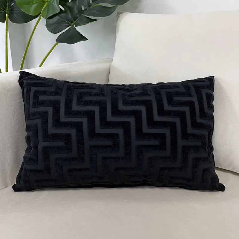housse coussin carré noir motif géométrique contemporain amovible lavable 100 polyester