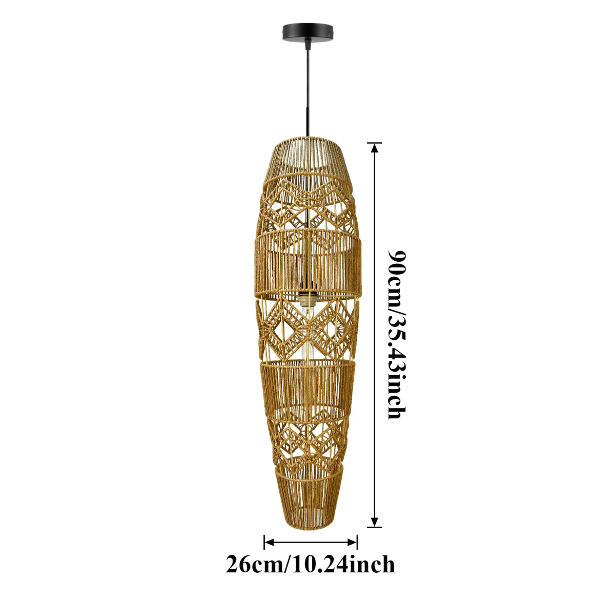 lampe suspension tressée naturelle boho moderne câble noir ampoule inclusion geometrique