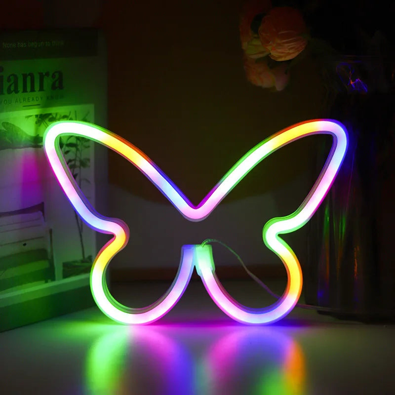 néons lumineux papillon cœur rose bleu violet blanc moderne décoration anniversaire noël mariage chambre
