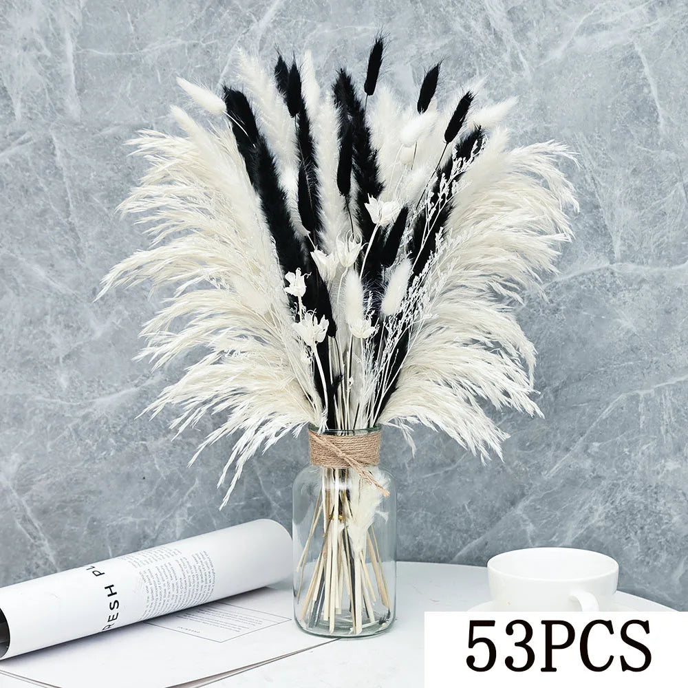 bouquet pampas séchés noir blanc décoration maison halloween anniversaire boho festive