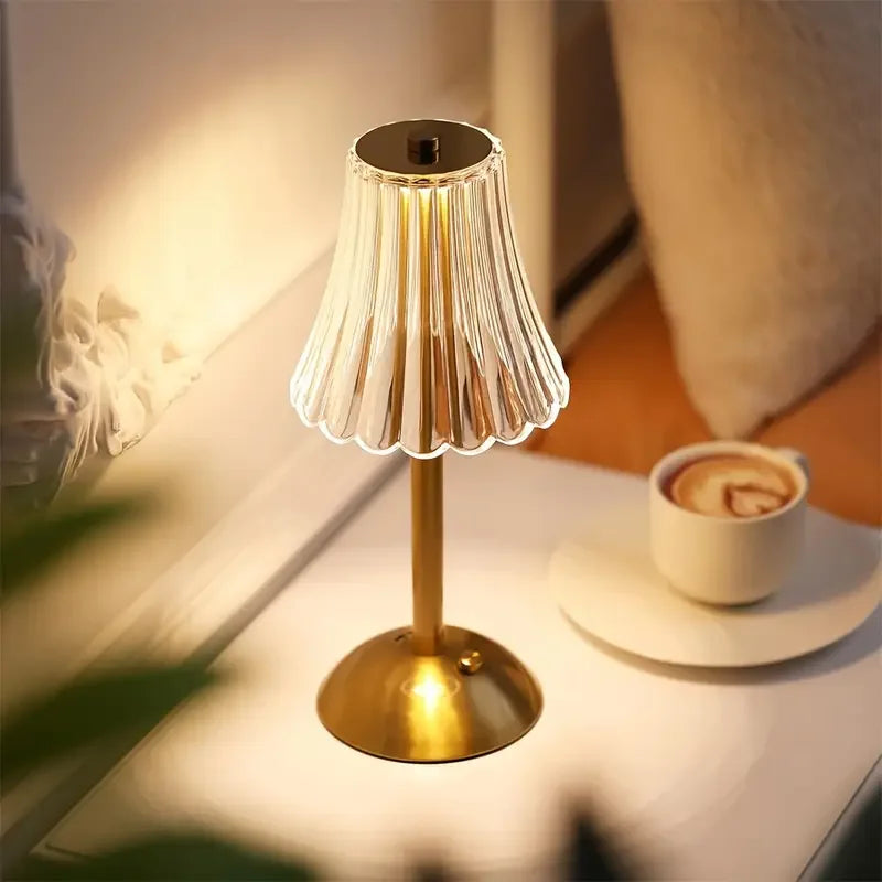 lampe table moderne or transparent rechargeable usb certification rohs fcc chambre salon ambiance chaleureuse