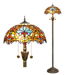 lampe sol tiffany multicolore art nouveau interrupteur pédale base résine hauteur 163cm