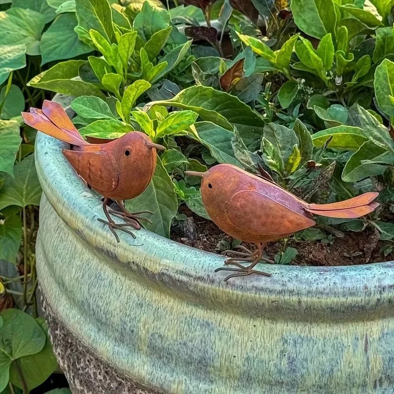 décoration extérieure statue oiseaux métal rouille aspect naturel patio jardin rustique