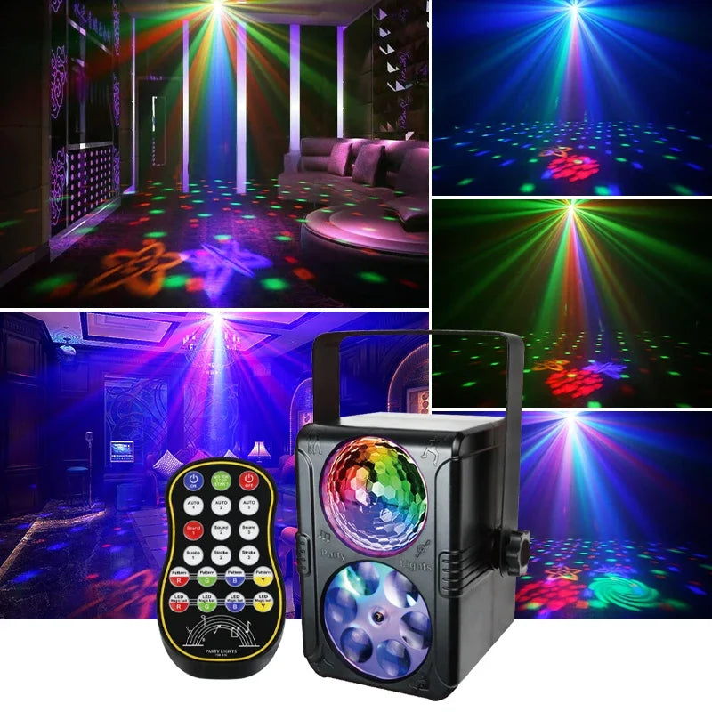 projecteur laser fête noir disco dj télécommande moderne ludique son activé rotation patterns bar