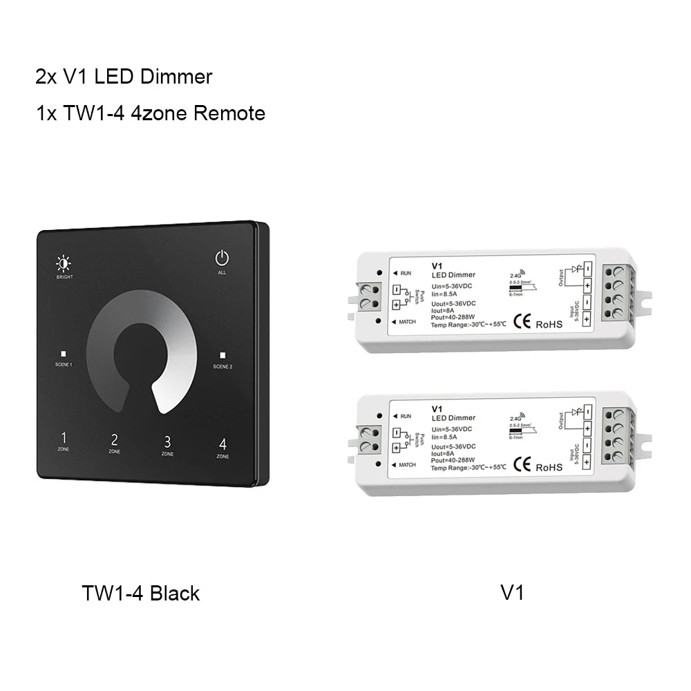 contrôleur led sans fil zones gradateur tactile noir blanc modernes 24v 36v