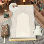 tapis prière polyester antidérapant ornements floraux beige doré classique traditionnel adultes