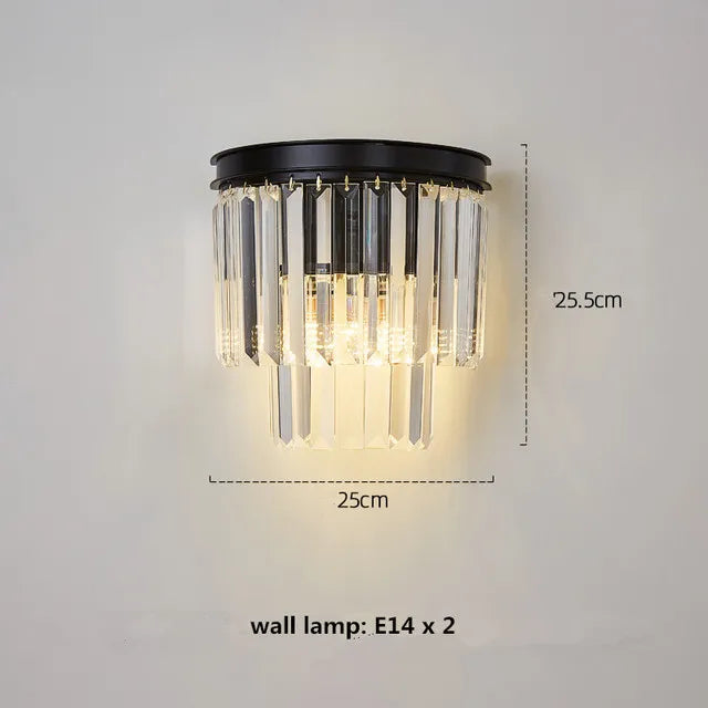 suspension lumineuse moderne cristaux noir doré led élégante tringle chambre salon