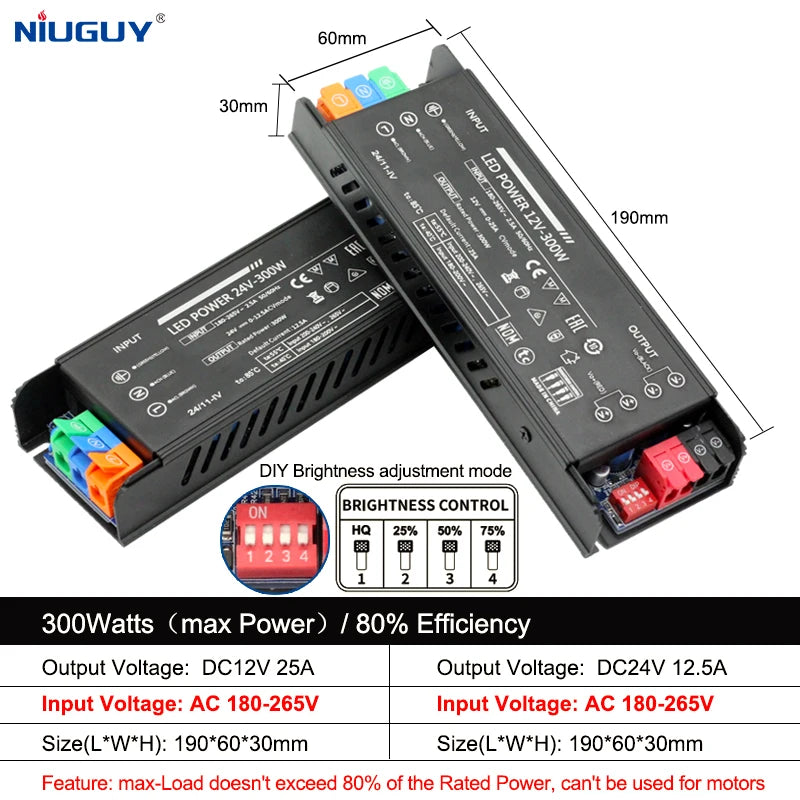 transformateur alimentation led 12v 24v 60w 100w 200w 300w 400w noir industriel adjustable