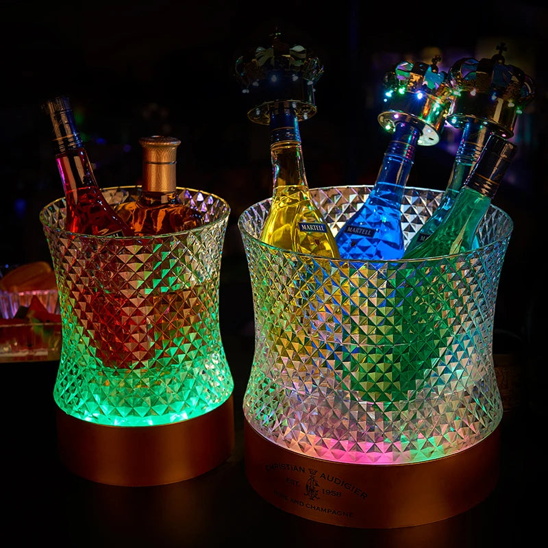 seau glace lumineux triangles relief moderne rouge vert bleu violet champagne élègant rechargeable