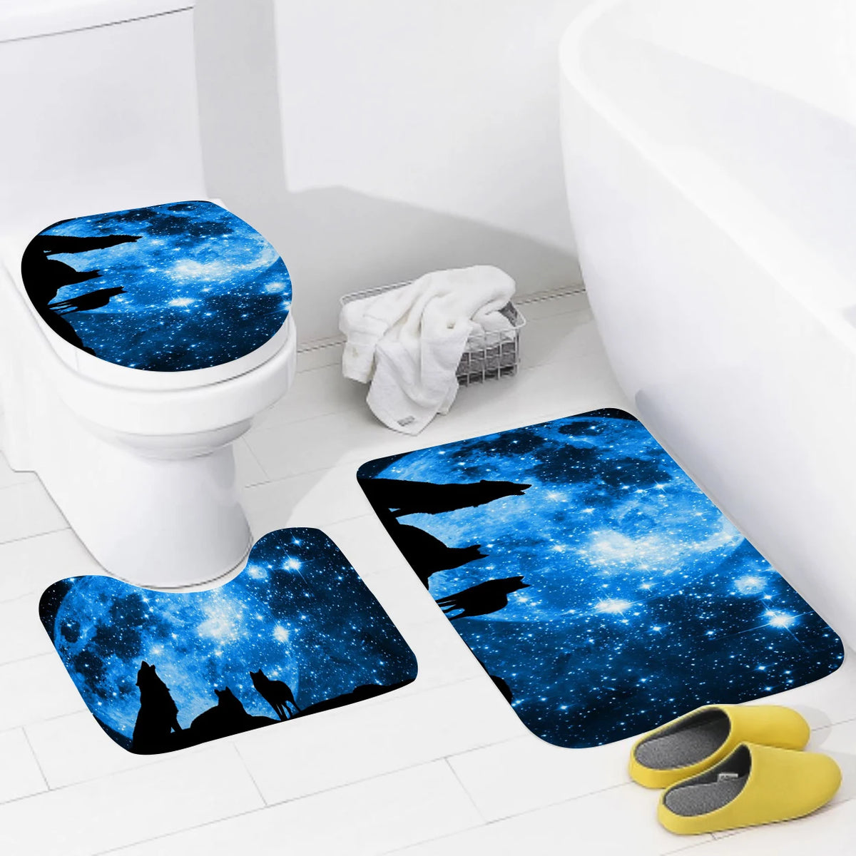 tapis toilette moderne ensemble bleu noir galaxie adhésif salle bain couvercle tapis sol