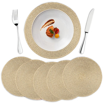 Set de 6 napperons ronds tissés lavables rouges sur une table de Noël