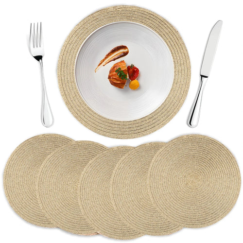 Set de 6 napperons ronds tissés lavables rouges sur une table de Noël