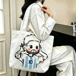 sac main blanc bleu clair rayures messi 10 polyestère réutilisable moderne graphique poignées détachables