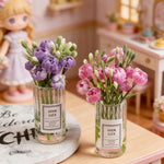 bouquet fleurs violet rose blanc verre transparent vase minimaliste decoration intérieure artificiel simple