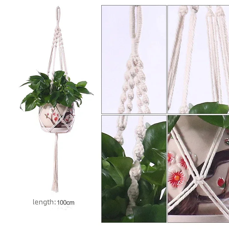 support plante suspendue macramé blanc violet noir artisanal boho anneau pot plante 100cm 90cm