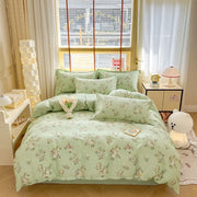 ensemble literie motif floral doux couverture taies oreiller couleur vert menthe touches blanc rose