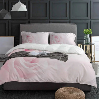 Ensemble de literie rose fleur 3 pièces sur un lit double