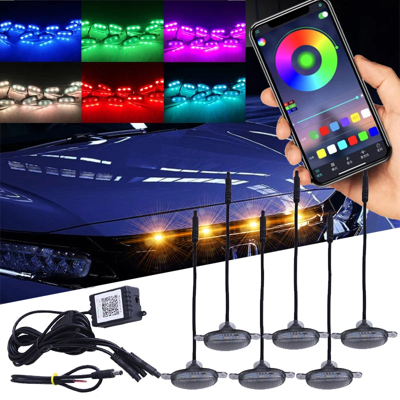 éclairage led voiture multicolore adhésif moderne câble noir contrôle application feux jour rgb
