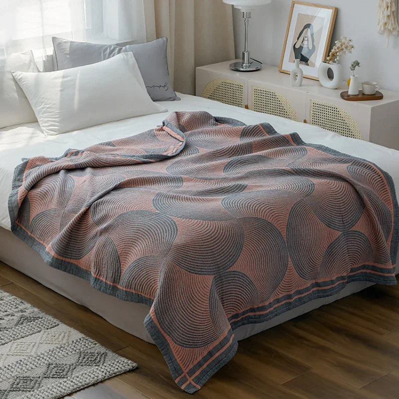 couverture d'été coton moderne motif cercles gris beige lit canapé portable opaquement