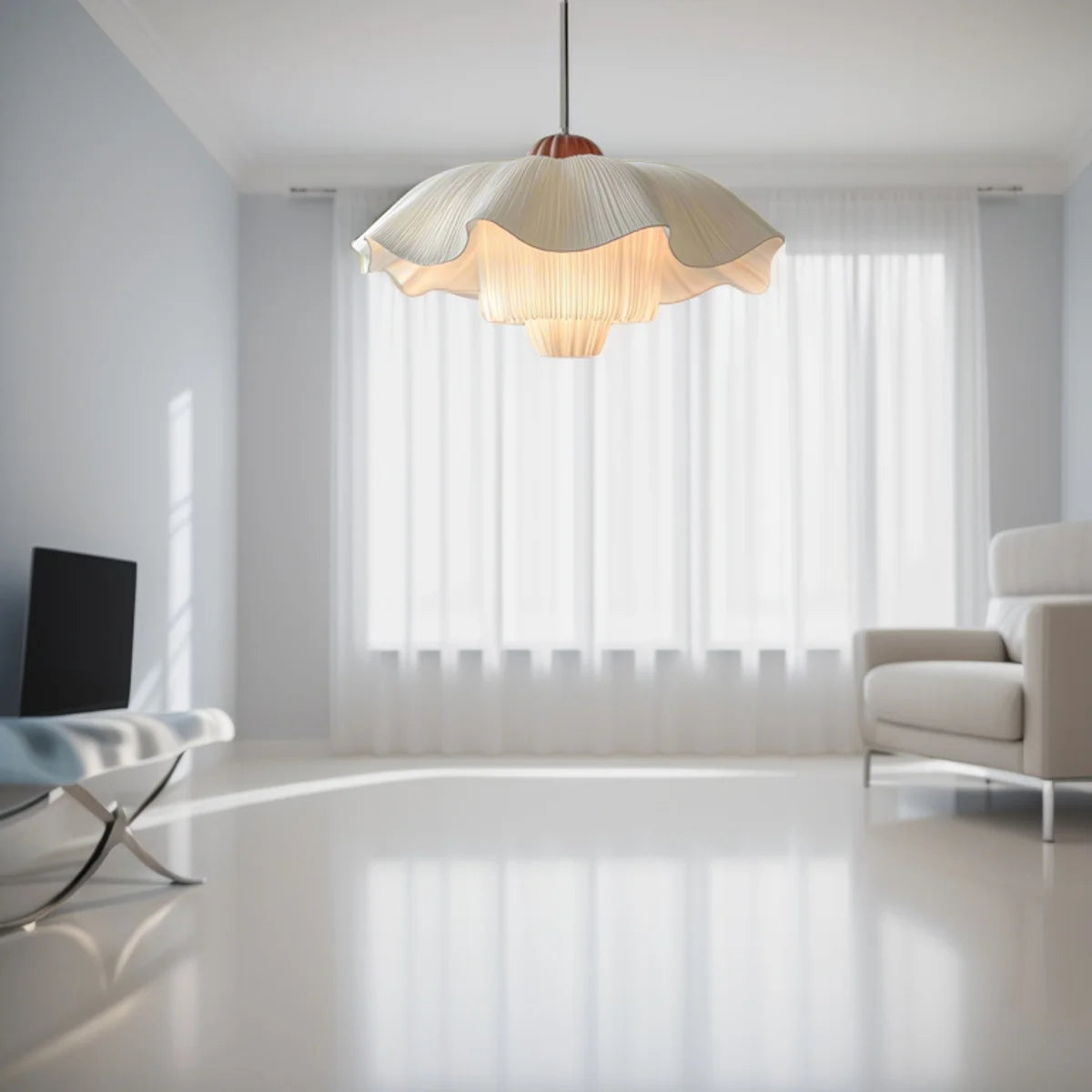 suspension lumineuse plissée moderne blanc beige 40cm 50cm 60cm lumière chaude lumière blanche chambre