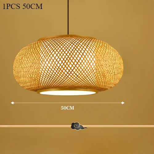 suspension bambou tressé moderne naturel 40cm 50cm 60cm tissage régulier chaîne métallique rustique
