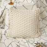 taies d'oreiller géométriques bohèmes crème franges macramé décoratives maison hospitalière