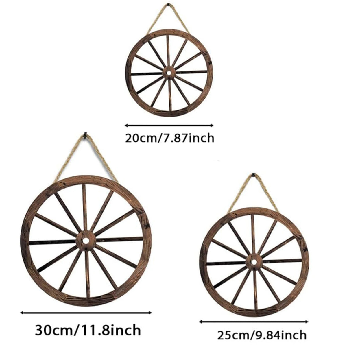 décoration rustique vintage roue chariot bois brun lignes noires métalliques suspension jardin festive western