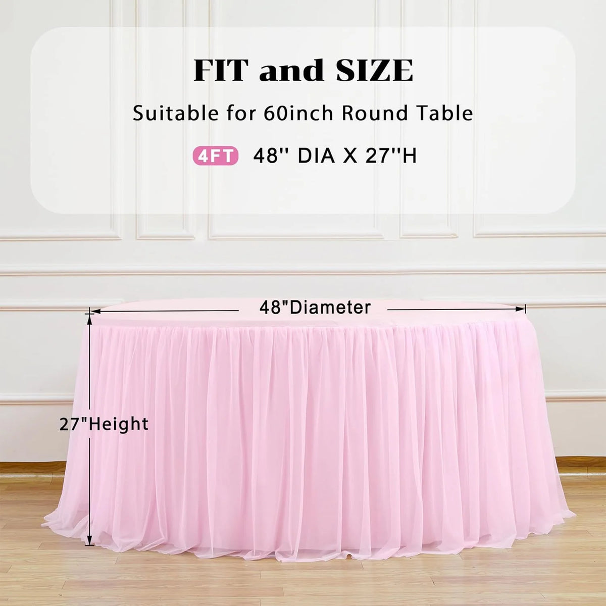 nappe table blanche plissée imperméable l'huile diamètre 48 pouces hauteur 27