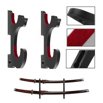 support mural double katana bois noir rouge esthétique japonaise decoration samurai sword holder fixture