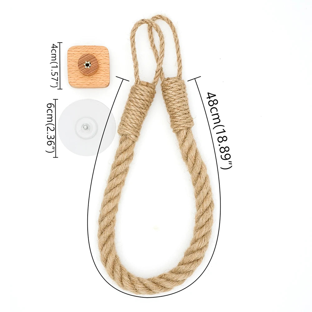 porte serviette bois corde naturelle ventouse serviette blanche motif rustique boho salle bains decoration