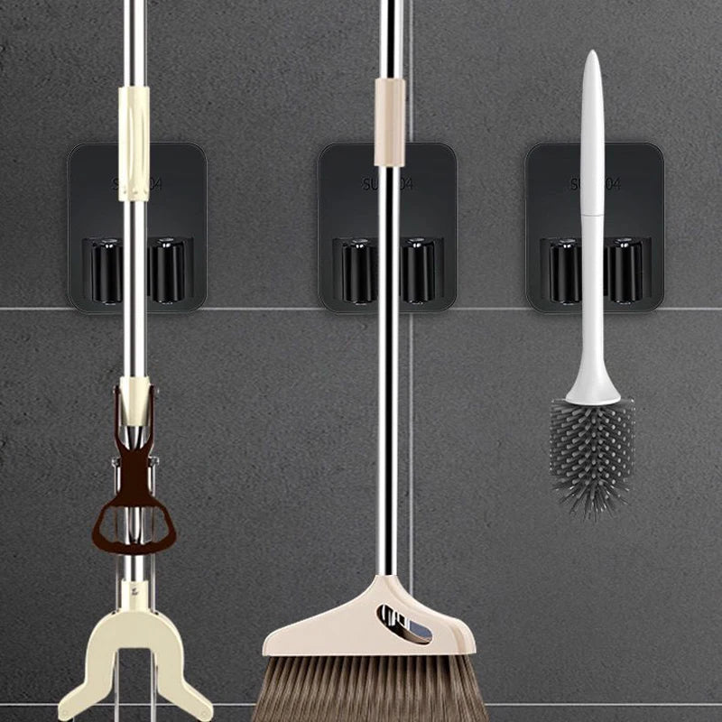 porte balai support mural salle bain argenté adhésif imperméable outils nettoyage moderne organisateur traceless